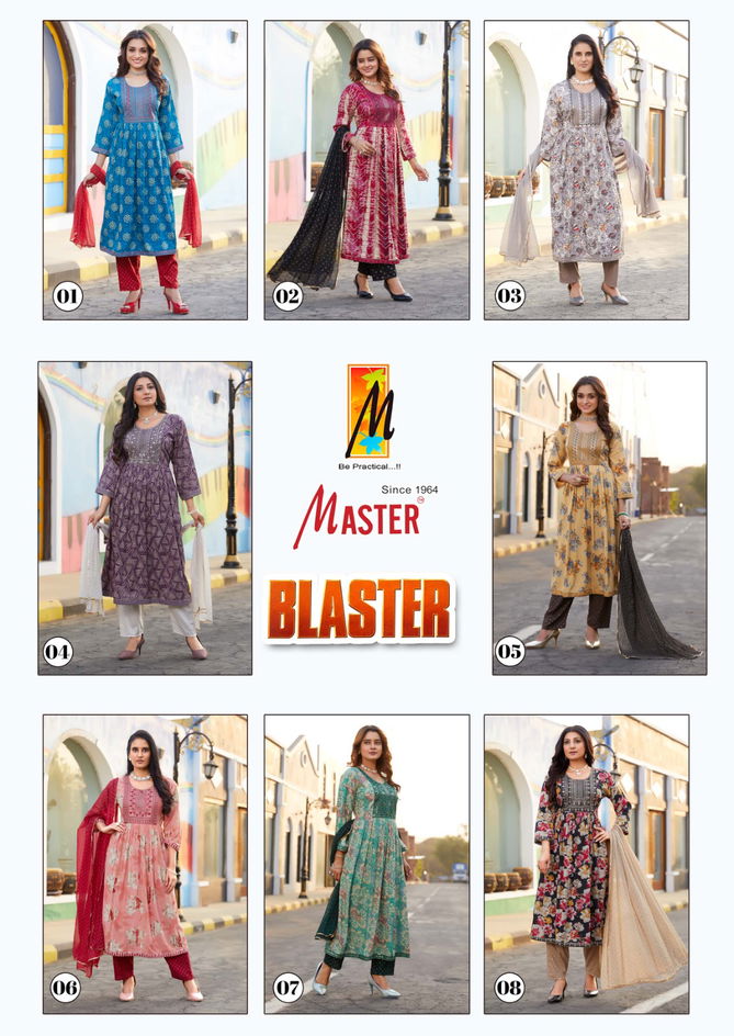 Blaster By Master Naira Cut Rayon Foil Printed Kurti With Bottom Dupatta Wholesalers In Delhi 
